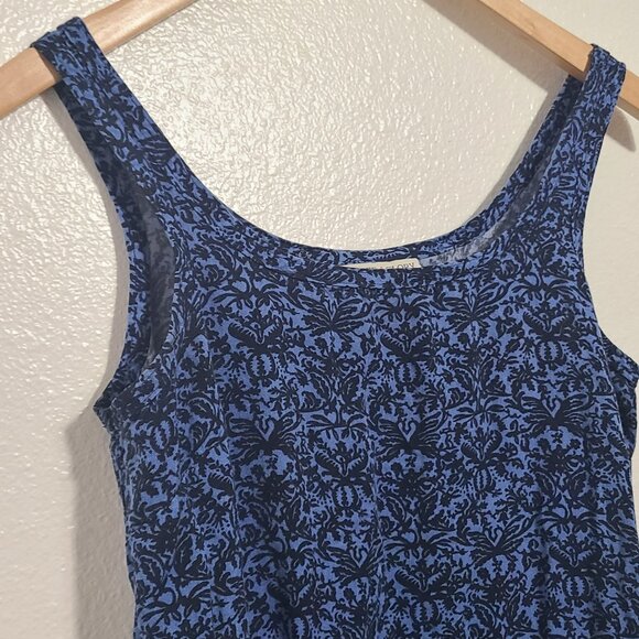 Vintage Faded Glory M Black Blue Lace Pattern Sleeveless Long Maxi Dress Rayon - Picture 2 of 5